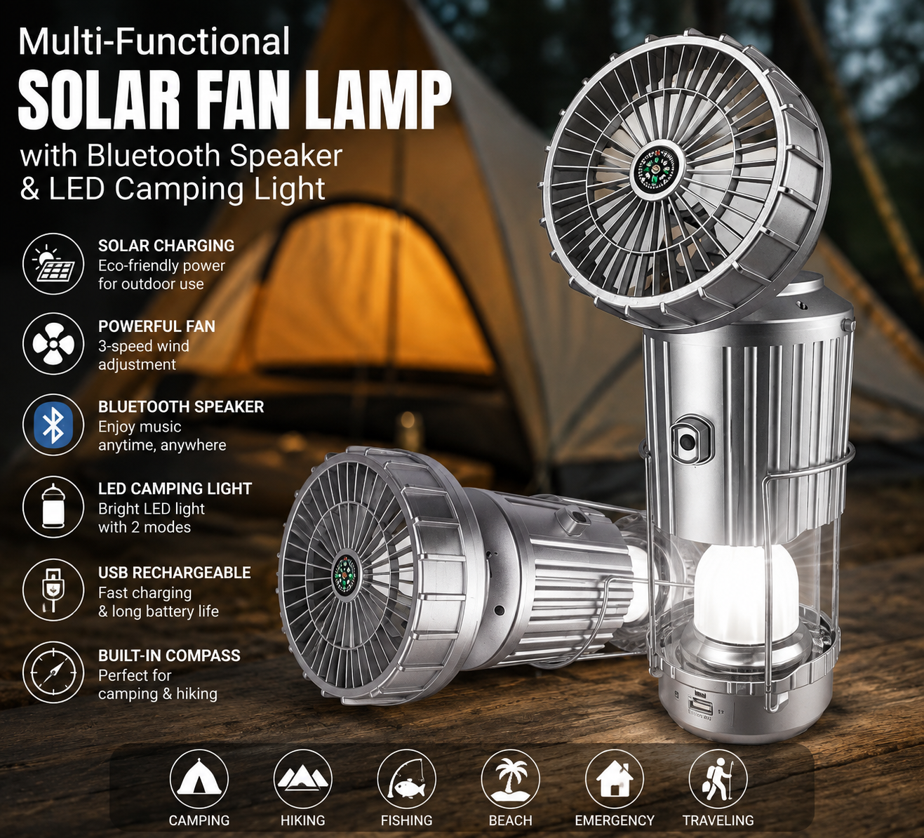 Multi-use Fan,Speaker & Light